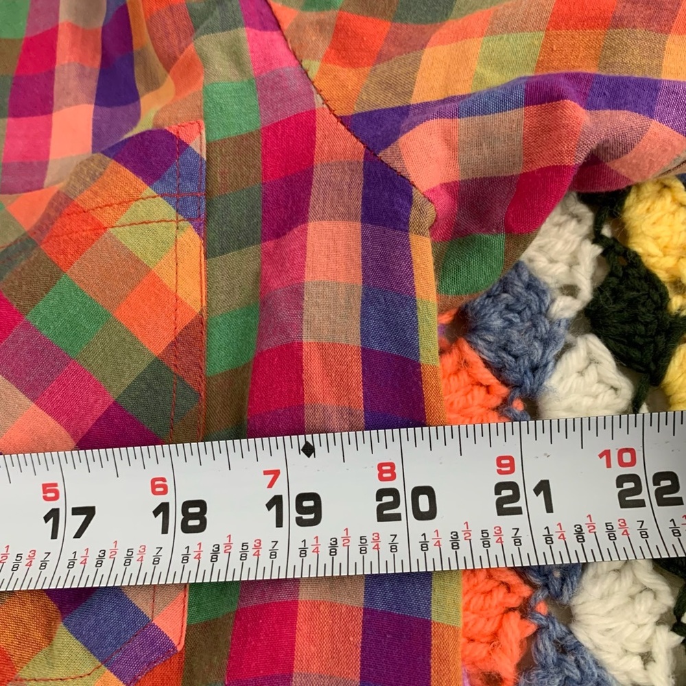 Vintage 80s Ecco Bay Plaid Rainbow Multi Checkered Short Sleeve Button U… - Picture 11 of 14